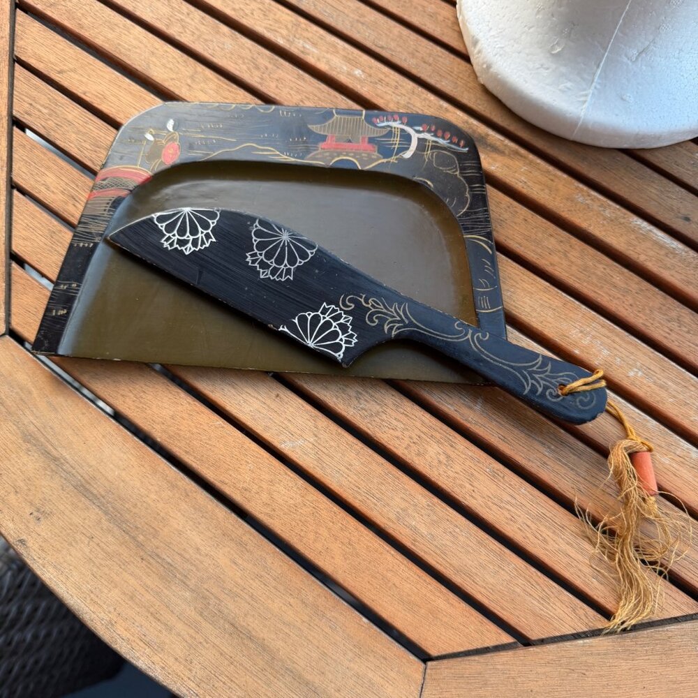 Vintage Hand-Painted Japanese Lacquerware Knife & Tray Set